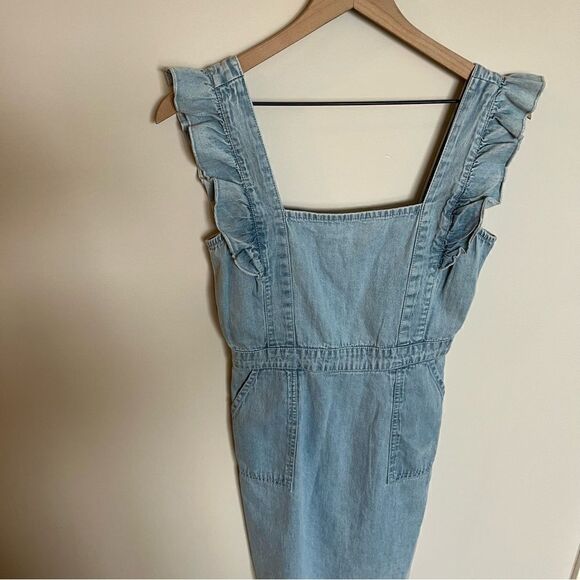 JAPNA Denim Chambray Ruffle Smocked Sheath Dress - Picture 2 of 9